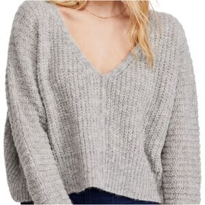 Free People Moonbeam Alpaca Blend Deep V Oversized Grey Sweater